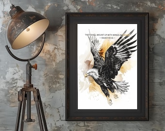 Christian Wall Art They Shall Mount Up with Wings as Eagles Isaiah 40:31 Eagle Art, Bible Verse Decor, Man Cave Decor, Inspirational Gifts