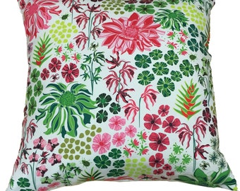 Tropical Pillow, pink green pillow, bright color pillow, Cover only, pretty floral pillow, pink accent pillow, pink throw pillow