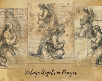 5 Beautiful Angels Prayer Printable Wall Art Vintage Religious Prints Faith Journal Pages Antique Angel Illustrations Insta Download 8.5x11