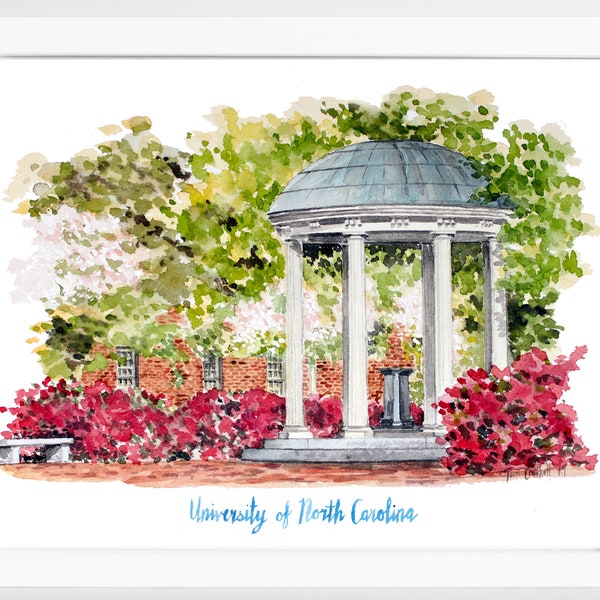 UNC Chapel Hill Watercolor Print | University of North Carolina Old Well Painting