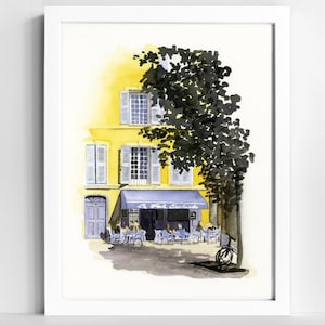 Aix en Provence France Watercolor Print | European Outdoor Cafe Wall Art | Kitchen Watercolor Artwork