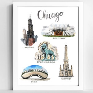 Chicago Wall Art Watercolor Print