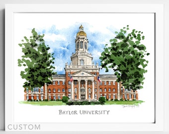 Custom College Watercolor Art | Personalized Graduation Gift | University Alumni Gift | College Wall Art