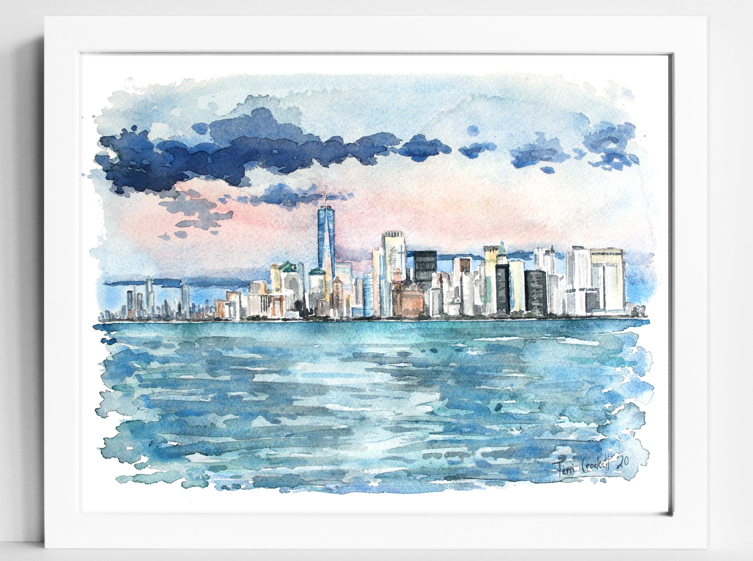 New York City Skyline Wall Art NYC Watercolor Print | Etsy