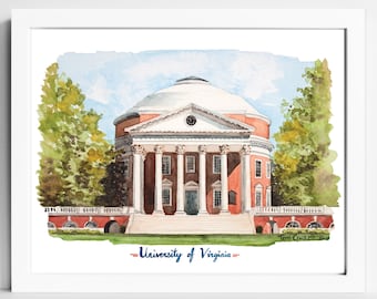 University of Virginia Campus Watercolor Print | UVA Rotunda | Charlottesville VA