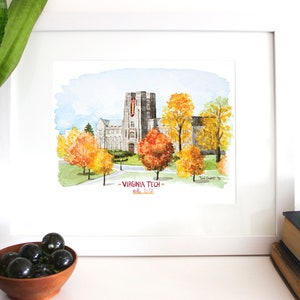 Virginia Tech Hokies Watercolor Print VT College Campus Wall Art Blacksburg VA image 6