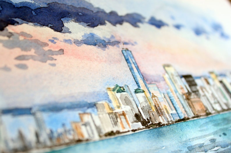 New York City Skyline Wall Art NYC Watercolor Print - Etsy