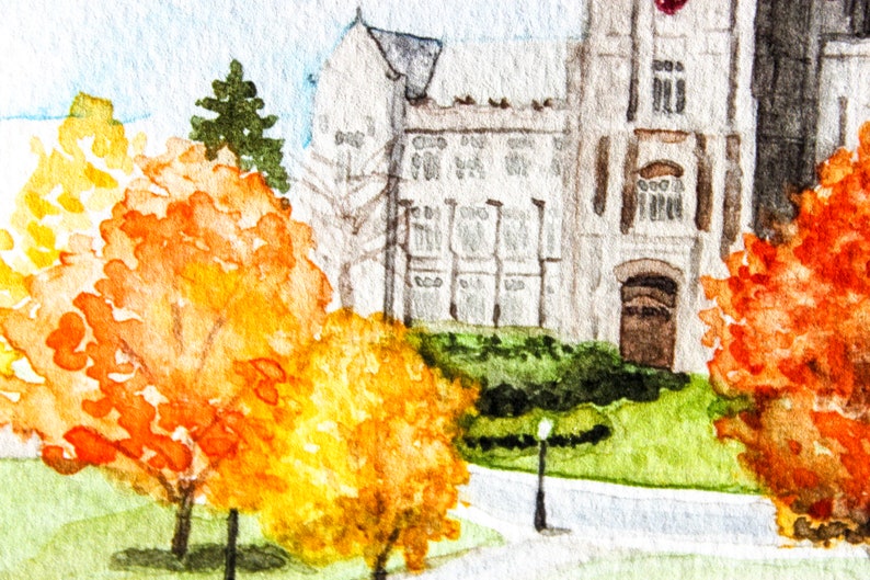 Virginia Tech Hokies Watercolor Print VT College Campus Wall Art Blacksburg VA image 4