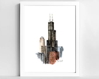 Sears Tower Chicago Watercolor Print