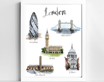 London Print Watercolor Painting