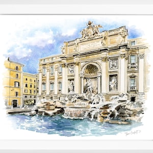 Rome Wall Art Print | Trevi Fountain | Watercolor Painting