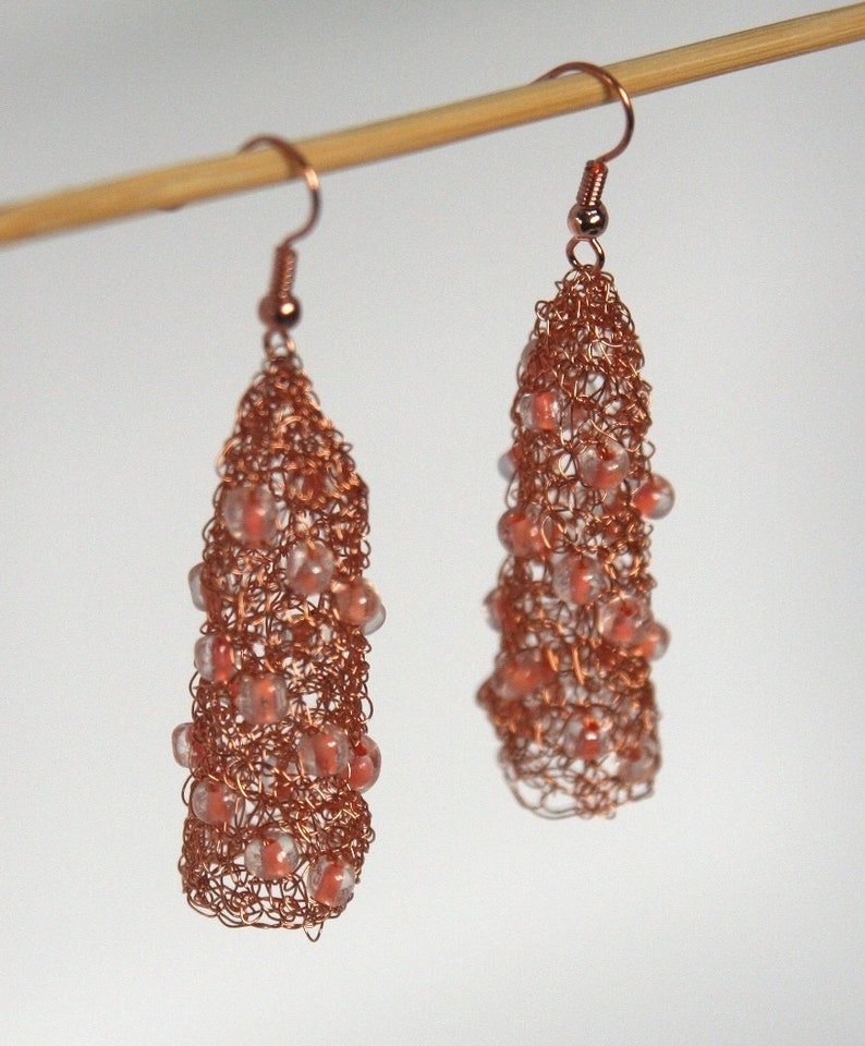Copper Wire Crocheted Earrings Wire Jewelry Statement Jewelry Etsy