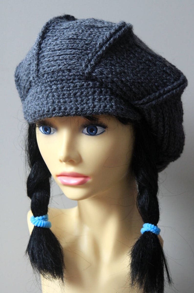 Crochet Women/'s Hat Gray women beret Women winter beret Crochet brimmed beret with visor Newsboy hat