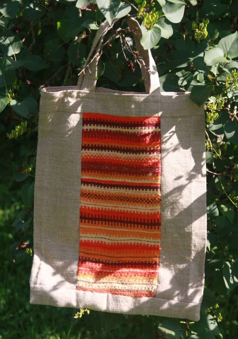 NEW PRICE Natural Linen Shopping Bag with hand-woven cotton details and lining Eco Market bag SALE