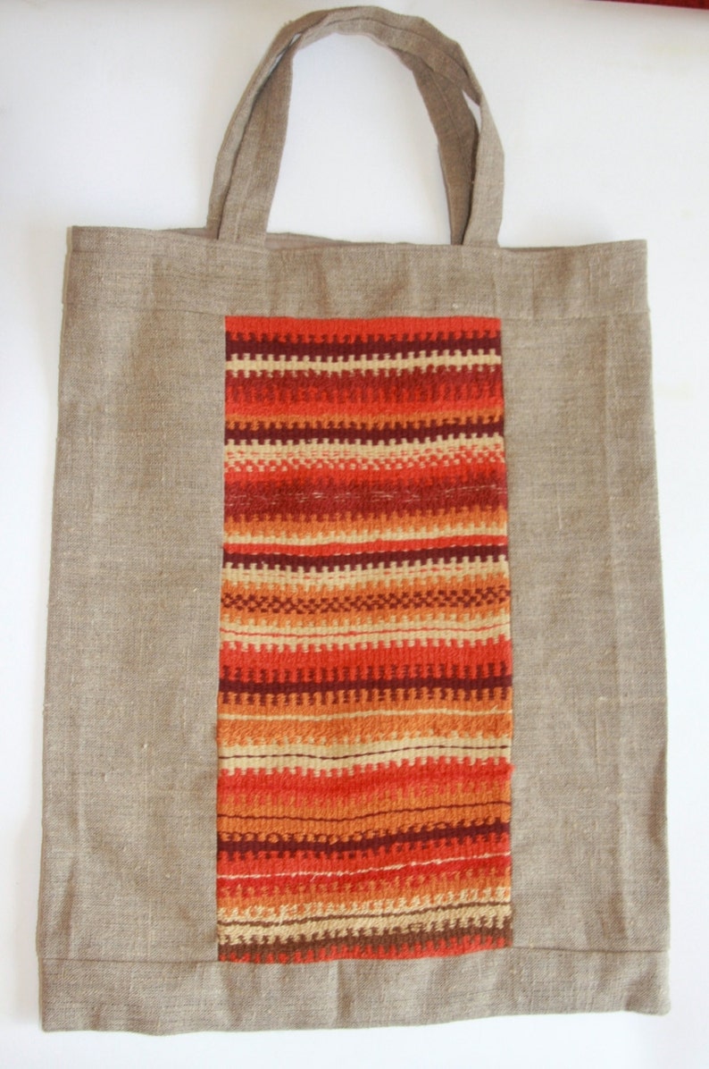 NEW PRICE Natural Linen Shopping Bag with hand-woven cotton details and lining Eco Market bag SALE