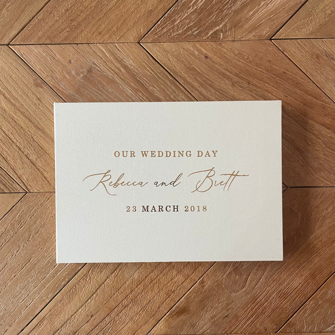 Linen Video Book / Wedding Engagement Baby Keepsake / Video Album / Wedding Gift / Personalised / Digital Album / Anniversaries / Birthdays - Gold