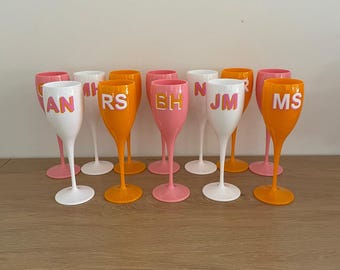Copas de champán personalizadas / Copas de plástico para despedidas de soltera / Copas de plástico para damas de honor / Copas de vino / Bodas