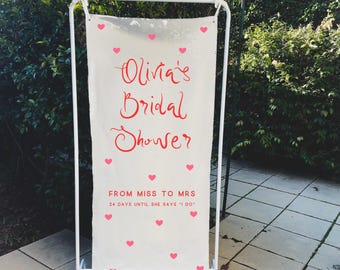 Personalized Hens Party Fabric Sign | Bridal Shower Welcome Sign | Bachelorette Party Banner | Custom Linen Event Sign | Modern Minimal