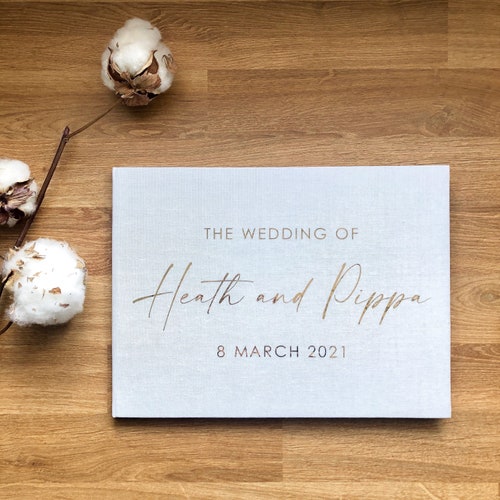 GB1 Personalised Wedding Linen Guest Book Customised Gold Etsy Australia