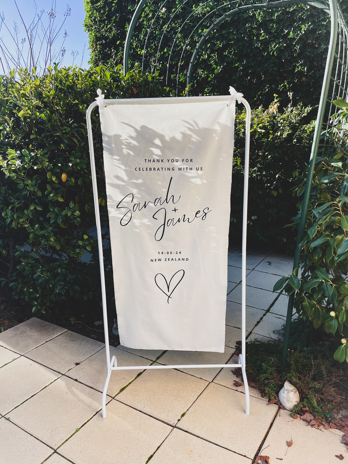 Eyelets Rider Sign Personalised Fabric Wedding Sign | Custom Linen Welcome Sign With ...