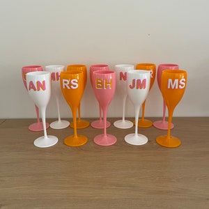 Personalisierte Champagnerkelche / Kunststoff Hennen Plastikgläser / Plastikflöten / Hen Party / Brautjungfer Geschenk / Weingläser / Hochzeit