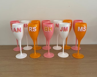 Copas de champán personalizadas / Copas de plástico para despedidas de soltera / Copas de plástico para damas de honor / Copas de vino / Bodas