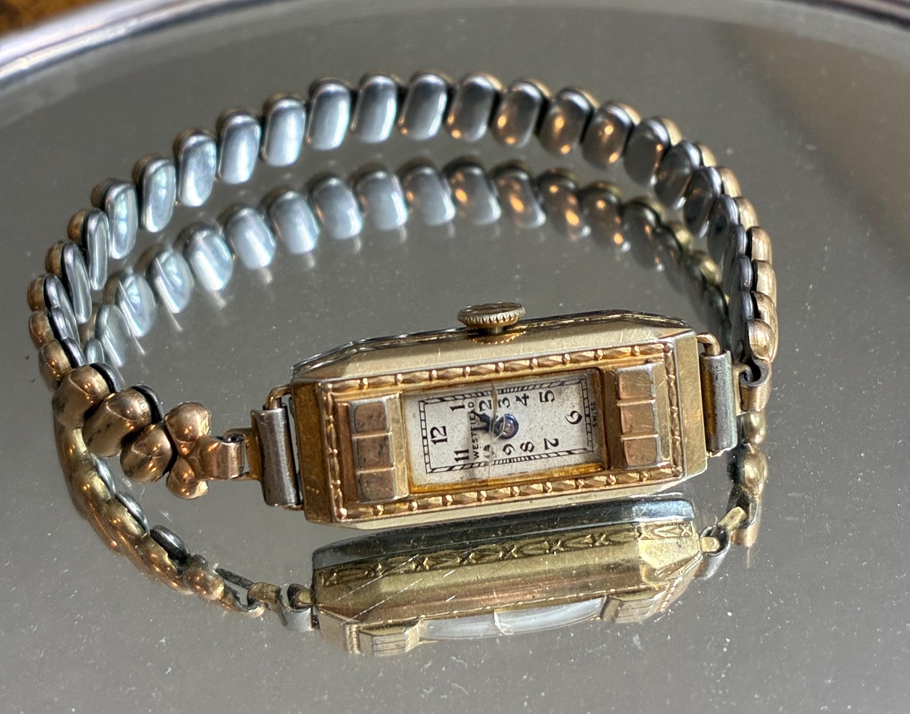 Vintage Art Deco Style Jeweled Womans Watch Band And Case Used This gorgeous Platinum Art Deco Ladies Cocktail Watch is the  main image 4