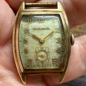 Antique 1943 Men’s Gold Bulova Swiss Watch, 15 Jewels, for Repair
