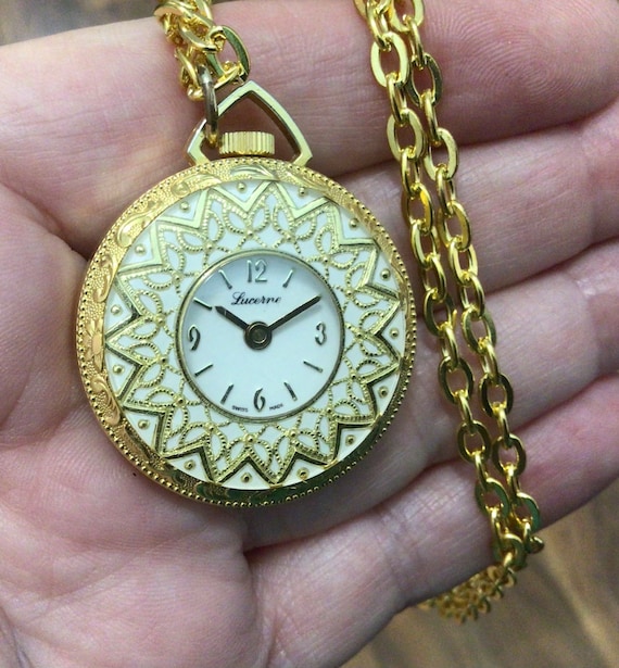 LUCERNE SMALL LADIES Pocket Pendant Watch Swiss Made Works! $12.58 -  PicClick