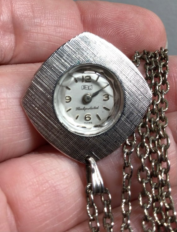 Dainty Swiss White Gold Pendant/Necklace Watch, M… - image 1