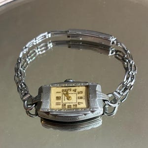 Montre Bracelet Chromée Des Années 1930 - Style Vintage, Avec Boîte D'origine, Occasion (fonctionnement Inconnu)