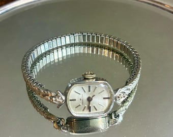 Ladies 1950s 2 Diamond 10K RGP Hamilton Watch, 17 Jewels