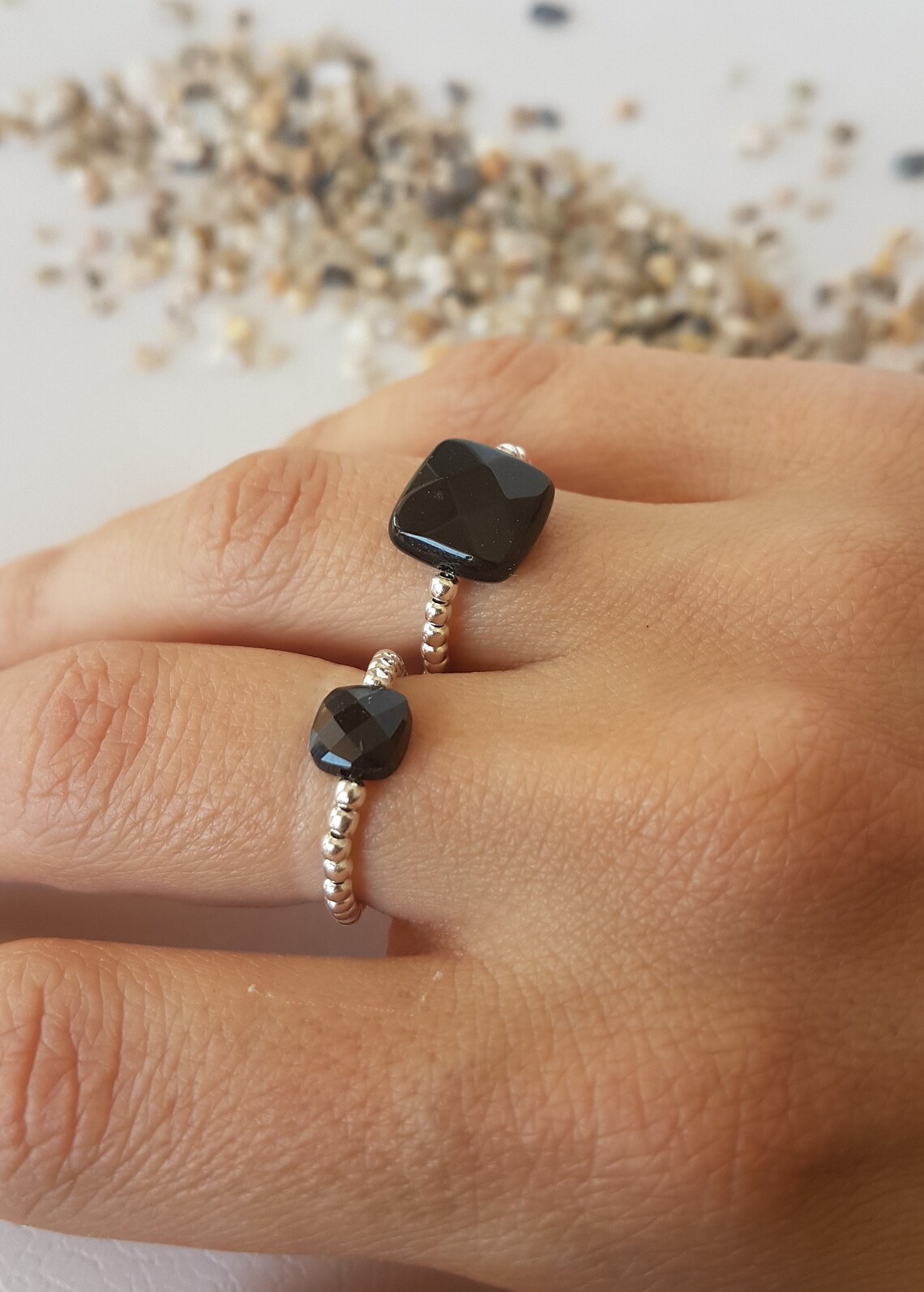 Bague Femme En Onyx Ronde En Argent Sterling 925 Fait Main Toutes