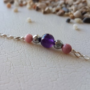 Collection Harmony // Amethyst, rhodonite, Hematites and Silver 925 Bracelet // Chain with natural semi precious stones