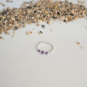 Bague Anneau En Argent 925 Avec Améthystes - Semi-éternité, Taille Sélectionnable (0.36ct)