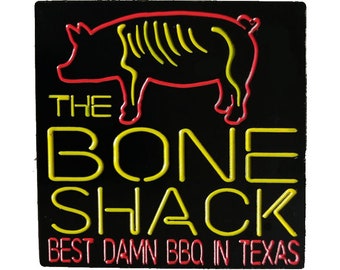 Bone Shack BBQ Enamel Pin - Black Light Reactive