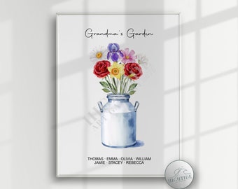 Grandma's Garden, Birth Flower Printable Flower Arrangement, Personalized Gift, Mothers Day, Printable Digital Download,