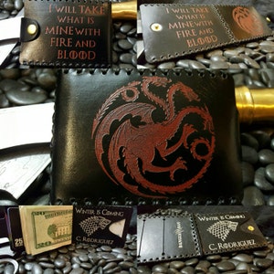 Premium negro y rojo Targaryen y blanco y negro dura cartera