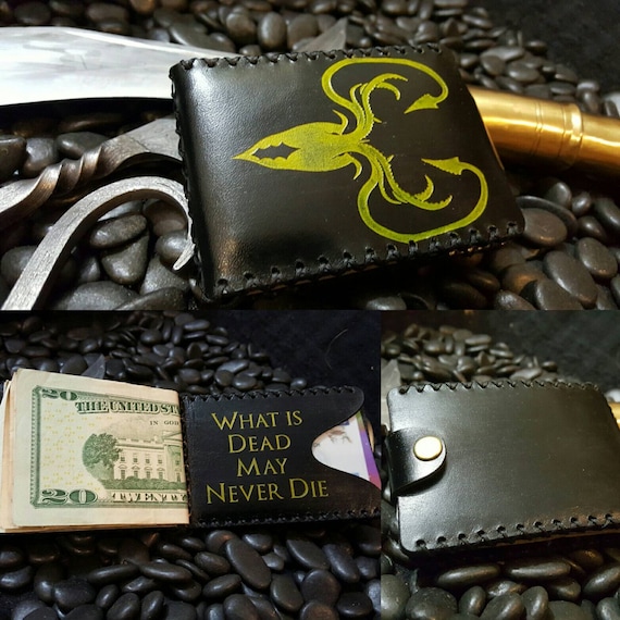 Premium Black Leather Greyjoy Wallet "What is Dead May Never Die"