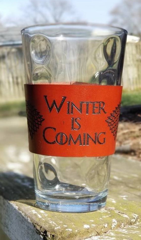 GOT Inspired "Winter is Coming" English Bridal Leather Coffee sleeve