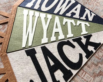Custom Felt Name Pennant, Printed Block Font, Nursery Decor