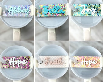 Personalized tumbler topper, glitter sparkly nameplate for lids, tumbler accessories, 20 oz, 30 oz, 40oz nametag