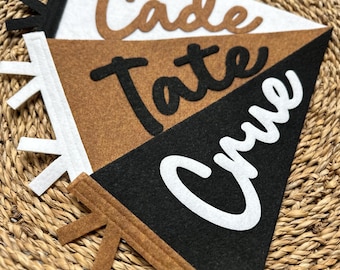 Custom Small Felt Name Pennant, Newborn Photo Prop, Nursery Decor