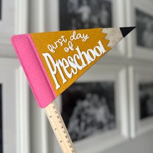 Custom First day of school pennant flag, back to school felt pencil banner on ruler, photo prop for school photos