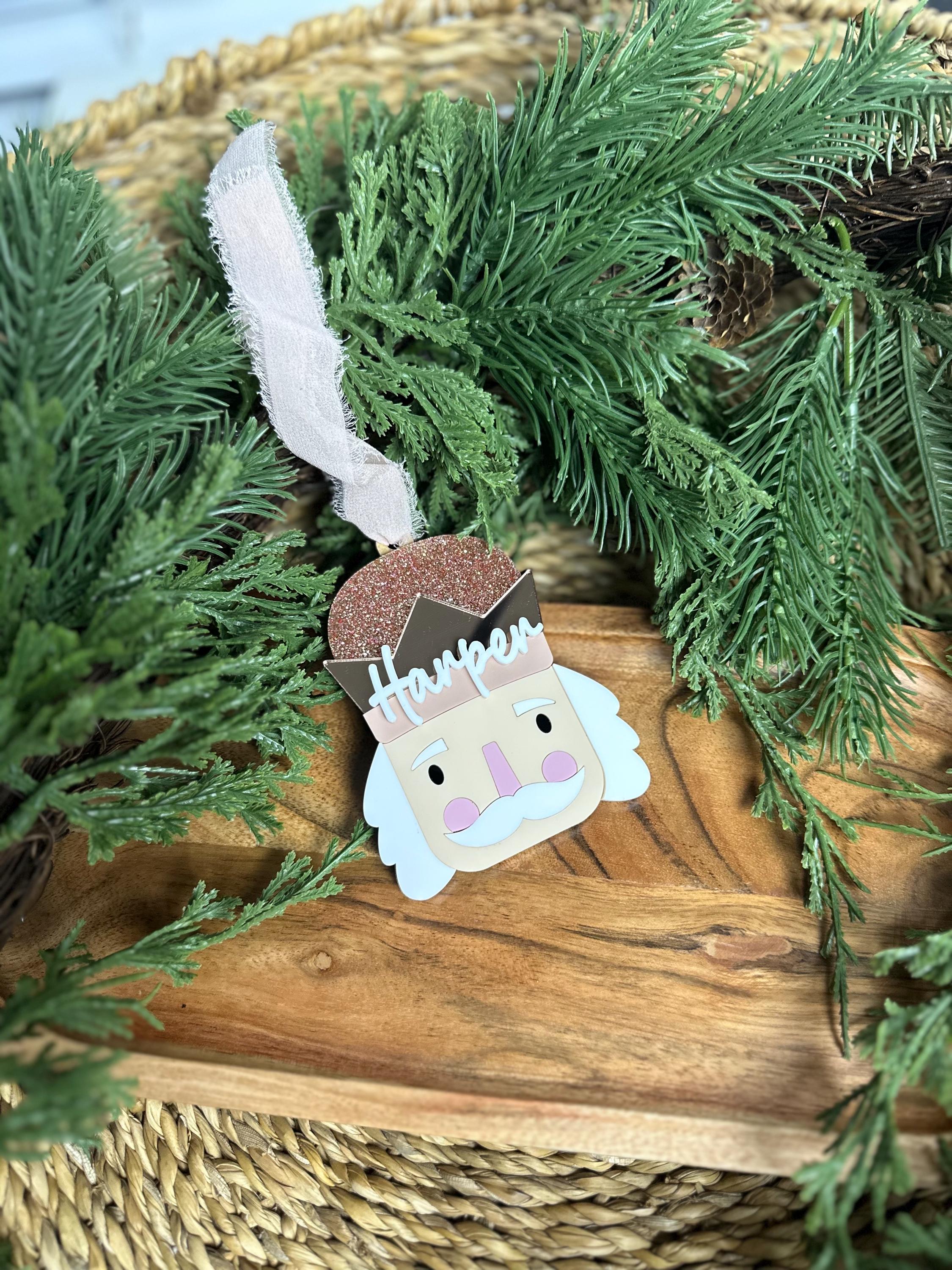 Personalized nutcracker Christmas ornament, cute yearly ornament gift for child, acrylic family last name gift