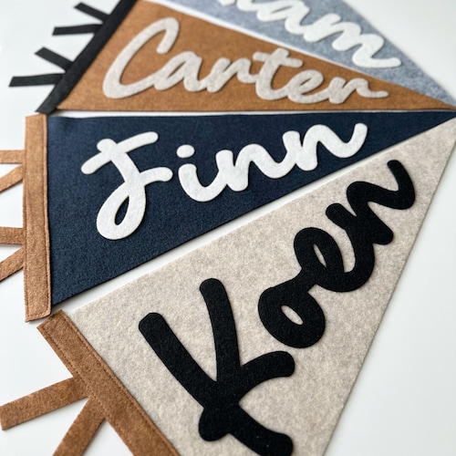 Custom felt name pennant, personalized baby gift, neutral nursery flag, playroom decor