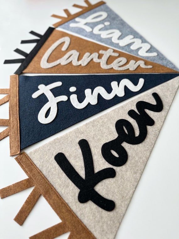 Custom felt name pennant, personalized baby gift, neutral nursery flag, playroom decor