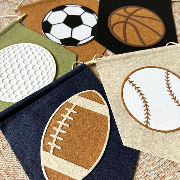 Felt Sports Pennant, Neutral Kids Room Wall Hanging
