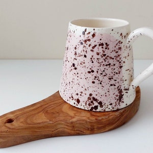 Pink speckled mug, Pottery coffee mug, Handmade cup