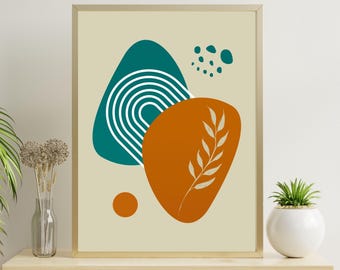 Blue Brown Abstract Art Print: Minimalist Earth Tone Decor (Digital Download)